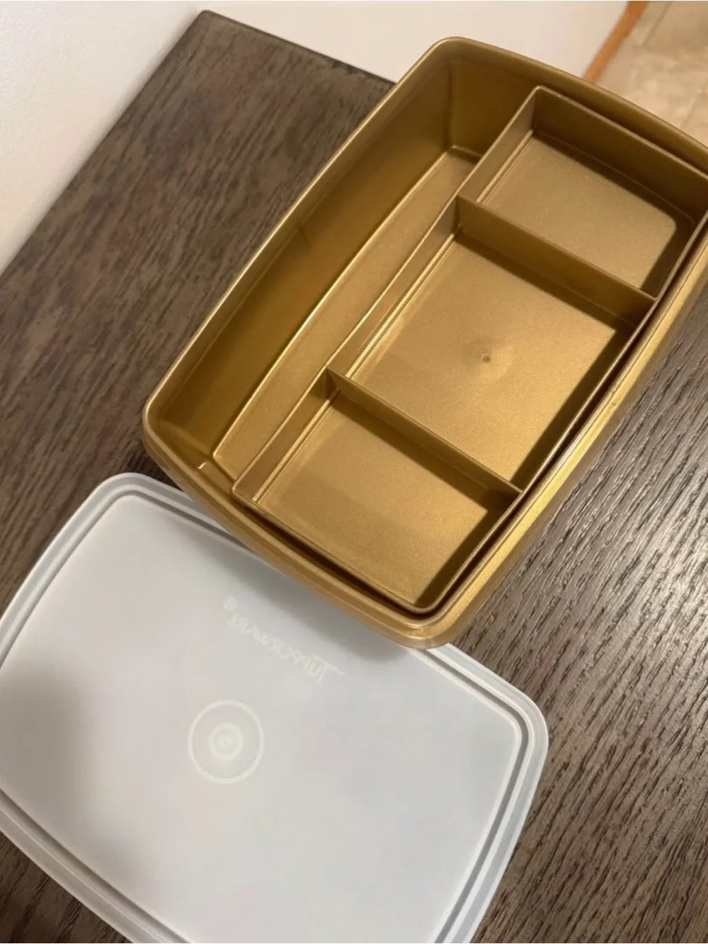 VTG Tupperware Tuppercraft 3pc Stow-N-Go Storage Box Gold W/ Lid & Tray 767-1